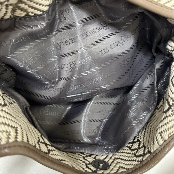 Vera Wang Simply Vera herringbone Cotton Faux Leather Hobo Shoulder Aztec Boho - Picture 9 of 16